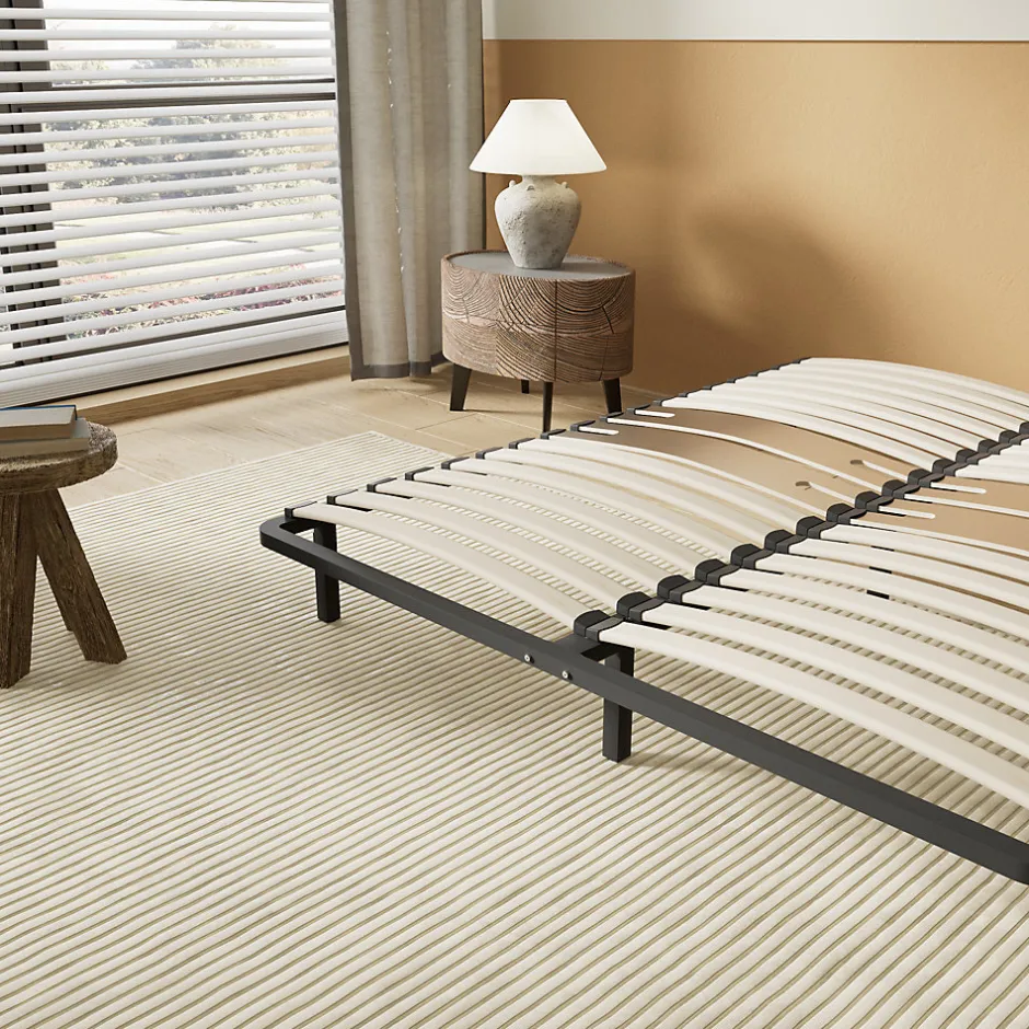 November Sommier 140 x 190 cm à lattes en bois - Renfort lombaire - 7 Pieds - Résistant, stable et durable