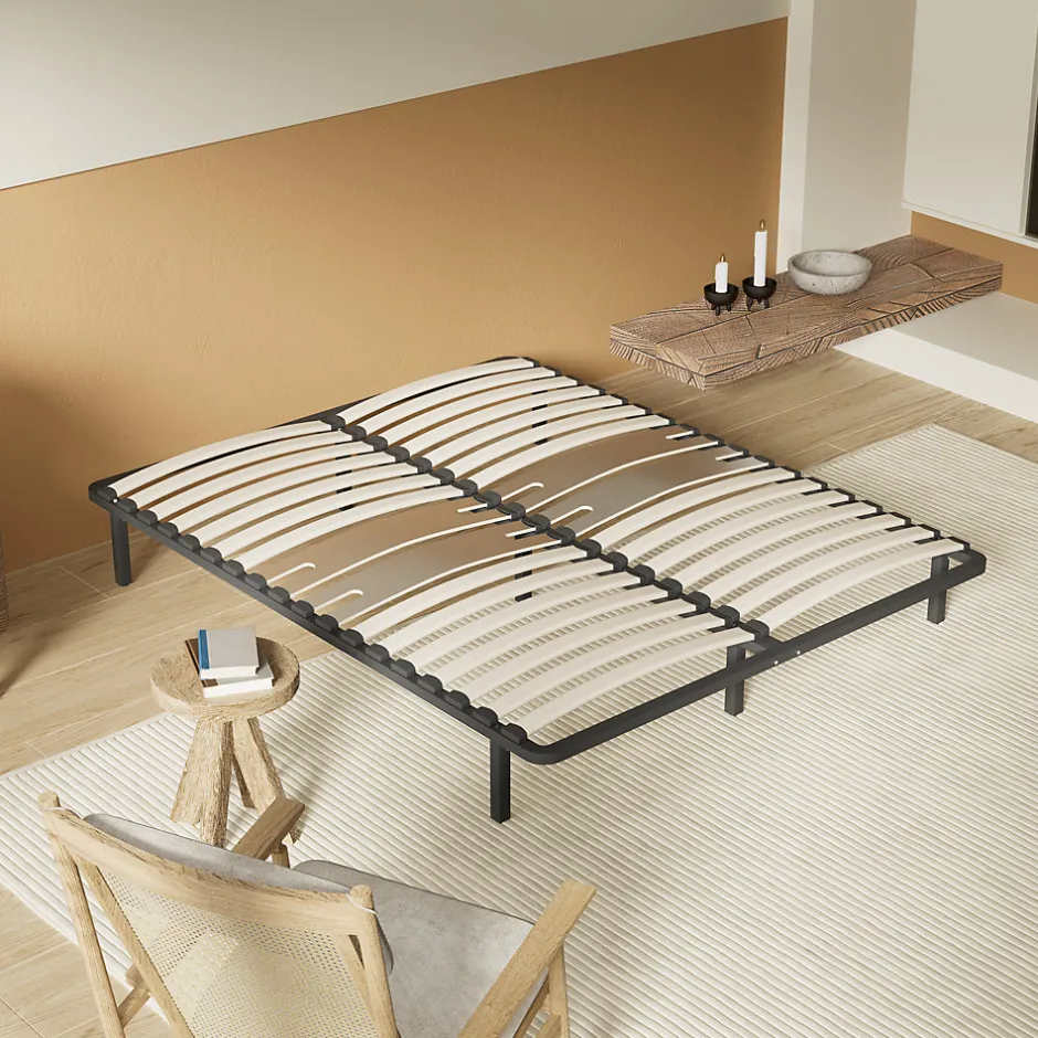 November Sommier 140 x 190 cm à lattes en bois - Renfort lombaire - 7 Pieds - Résistant, stable et durable