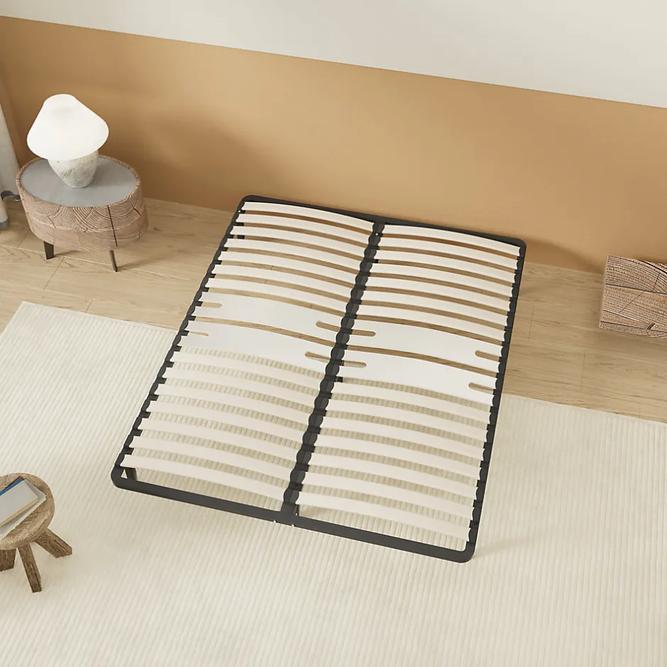 November Sommier 140 x 190 cm à lattes en bois - Renfort lombaire - 7 Pieds - Résistant, stable et durable