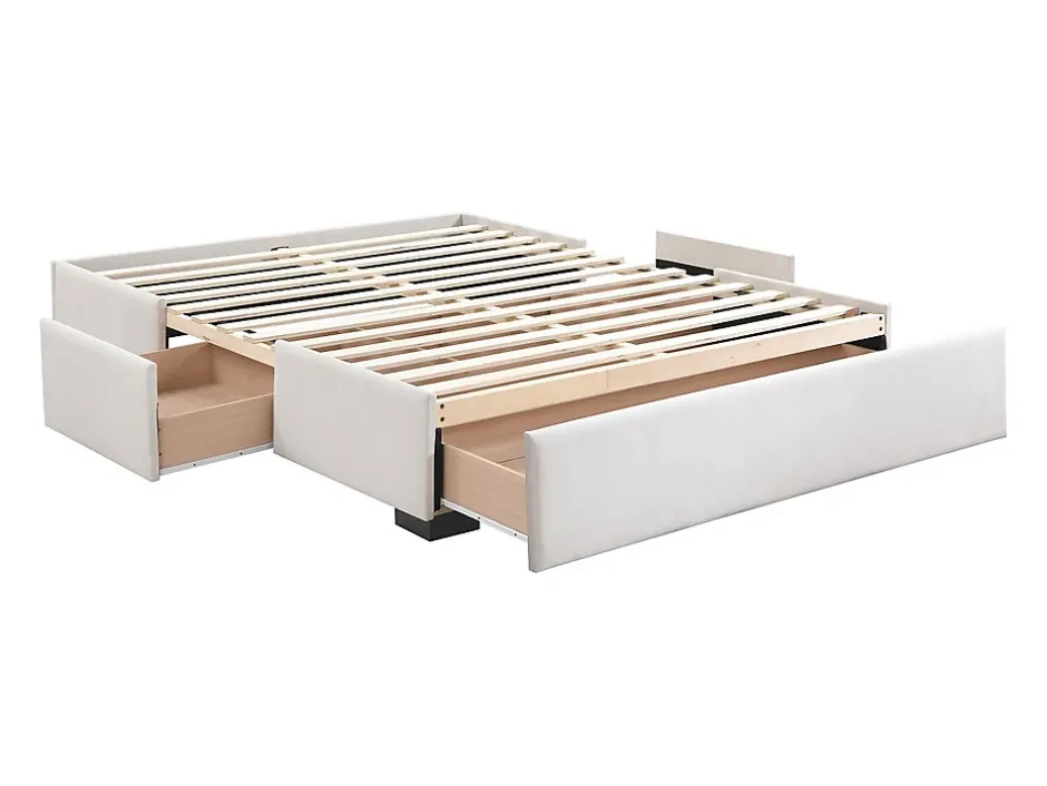 Vente-unique Sommier avec tiroirs 140 x 190 cm - Tissu beige - KOLANE de YSMÉE Best