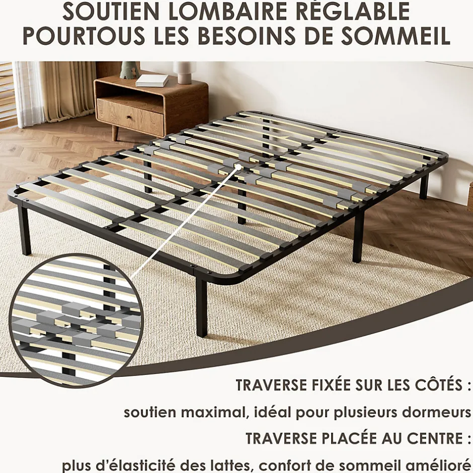 Generique Sommier cadre à lattes 140x190 cm, 2x14 rangs