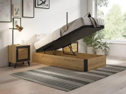 Vente-unique Sommier coffre 90 x 190 cm - Naturel clair et noir - NAMOSI de YSMÉE