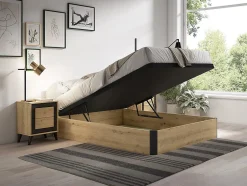 Vente-unique Sommier coffre 140 x 190 cm - Naturel clair et noir - NAMOSI de YSMÉE