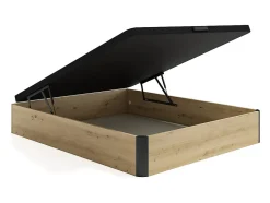 Vente-unique Sommier coffre 140 x 190 cm - Naturel clair et noir - NAMOSI de YSMÉE