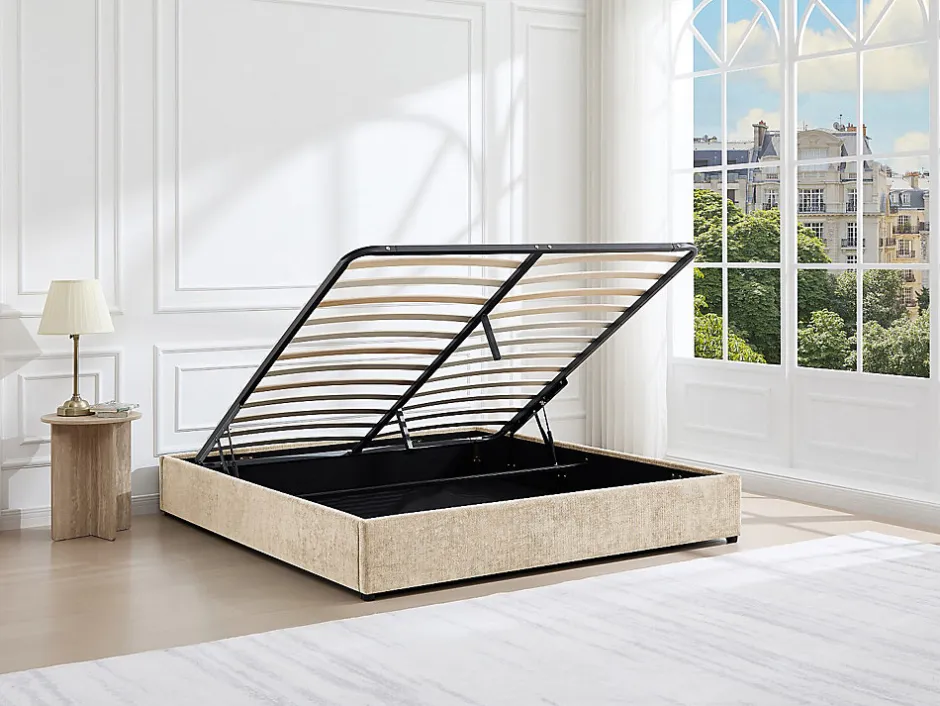 Vente-unique Sommier coffre 160 x 200 cm en tissu texturé - Beige - FIRMEO de YSMÉE Discount