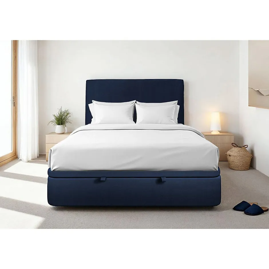 Sommeil De Plomb Sommier Coffre Velours Bleu 200x200 H39cm