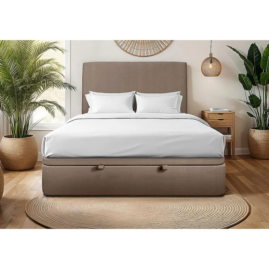 Sommeil De Plomb Sommier Coffre Velours Taupe 160x200 H39cm