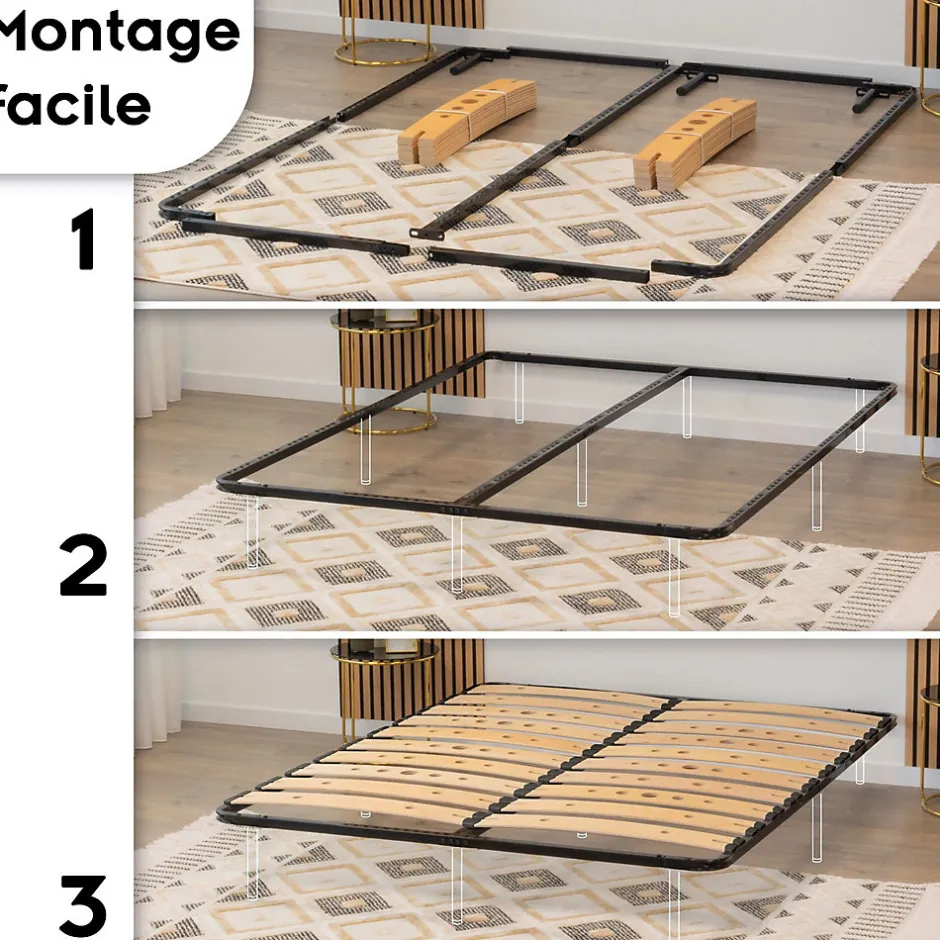 Monmobilierdesign Sommier Ergonomique à Lattes Larges Et Flexibles En Bois De Bouleau 180x200 Cm Sans Pieds