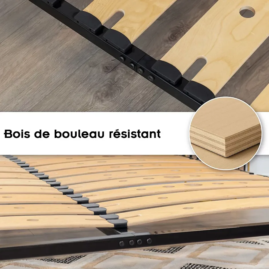 Monmobilierdesign Sommier Ergonomique à Lattes Larges Et Flexibles En Bois De Bouleau 160x200 Cm Sans Pieds