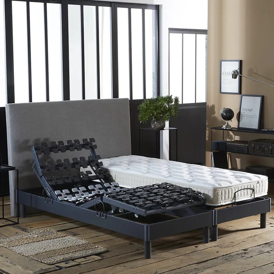 Idliterie Sommier électrique à plots et matelas 100% latex 2x90x200 Hot