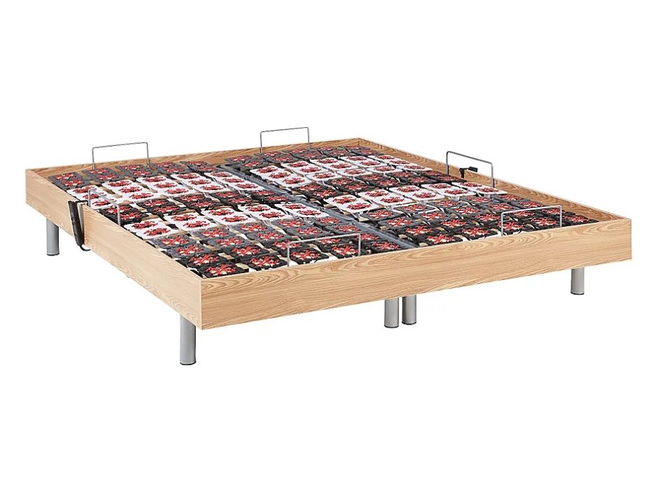 Vente-unique Sommier électrique de relaxation déco 2x78 plots - 2 x 90 x 200 cm - Chêne naturel - NAFURI de YSMÉE Online