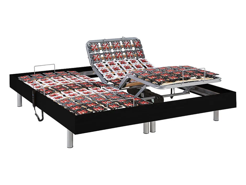Vente-unique Sommier électrique de relaxation déco 2x65 plots - 2 x 80 x 200 cm - Noir - NAFURI de YSMÉE