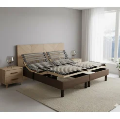 Essenzia Zen Sommier électrique EMOTION MARRON 2x70x190 Lattes et Plots Discount