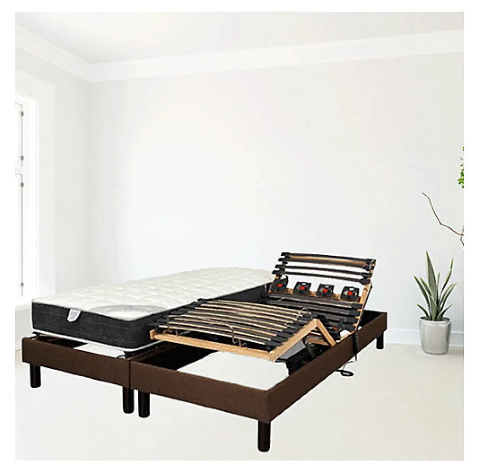 Essenzia Zen Sommier électrique EMOTION MARRON 2x70x190 Lattes et Plots Discount