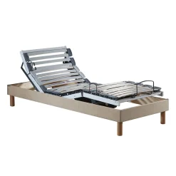 Idliterie Sommier électrique relaxation lattes lisse beige 90x200