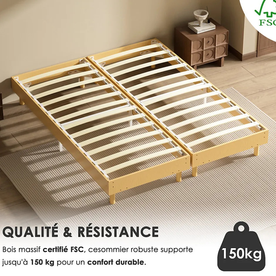 Teeno Sommier tapissé 160x200 cm(2x80x200), 12 pieds pour un maintien stable, hauteur 29 cm, housse amovible incluse