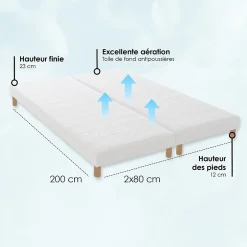 Idliterie Sommier tapissier à lattes blanc 2x80x200