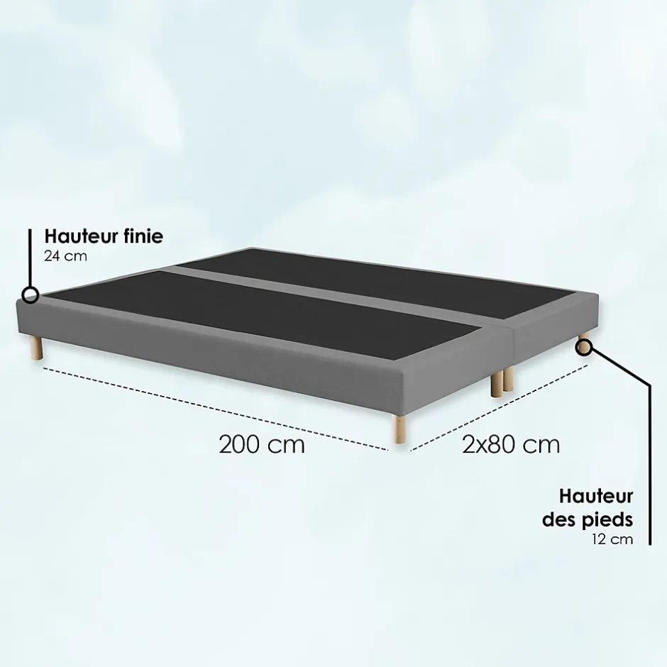 Idliterie Sommier tapissier à lattes fixes 160x200 gris chiné Clearance
