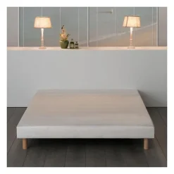 Deko Dream Sommier tapissier a lattes 160 x 200 - Bois massif blanc + pieds - FINLANDEK Rakenne