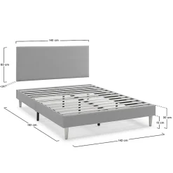 Vs Venta-Stock Sommier tapissier Aura + tête de lit 140x190 cm Gris Foncé, hauteur 30 cm