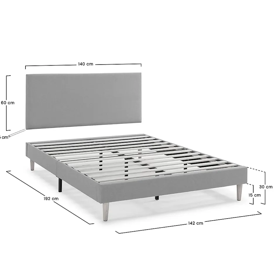Vs Venta-Stock Sommier tapissier Aura + tête de lit 140x190 cm Gris Foncé, hauteur 30 cm