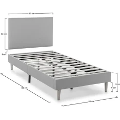 Vs Venta-Stock Sommier tapissier Aura + tête de lit 90x190 cm, Gris clair, hauteur 30 cm Discount
