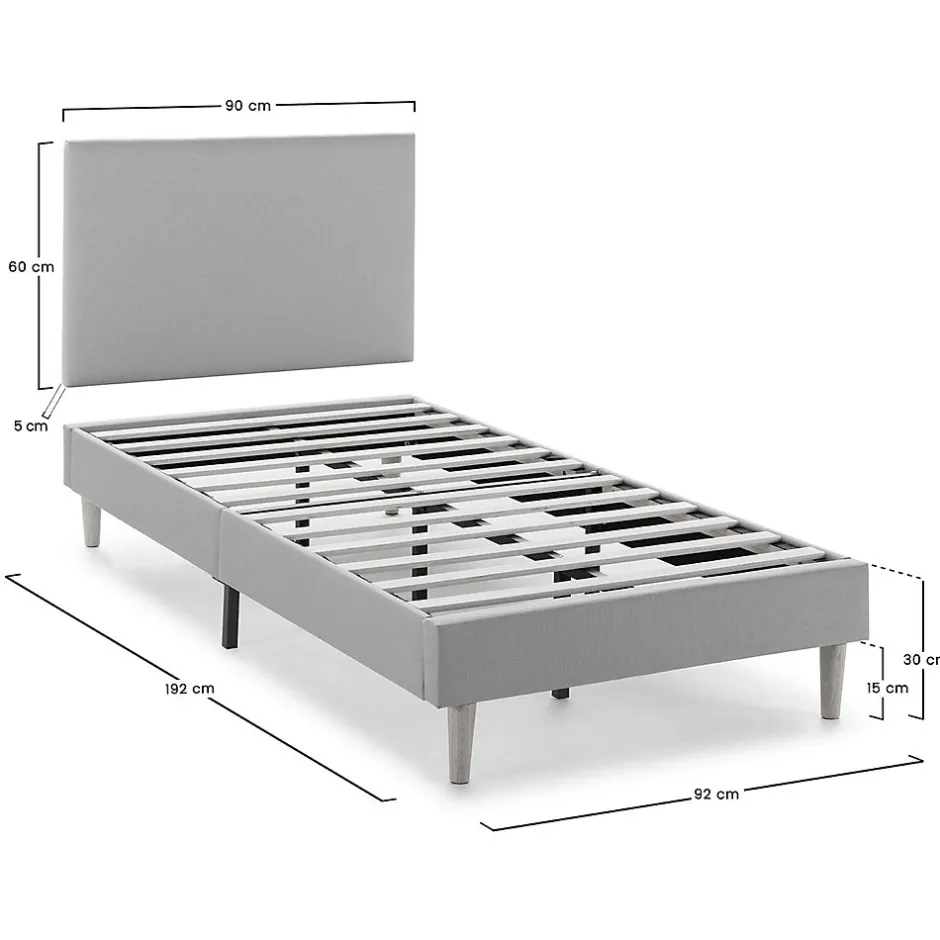 Vs Venta-Stock Sommier tapissier Aura + tête de lit 90x190 cm, Gris clair, hauteur 30 cm Discount