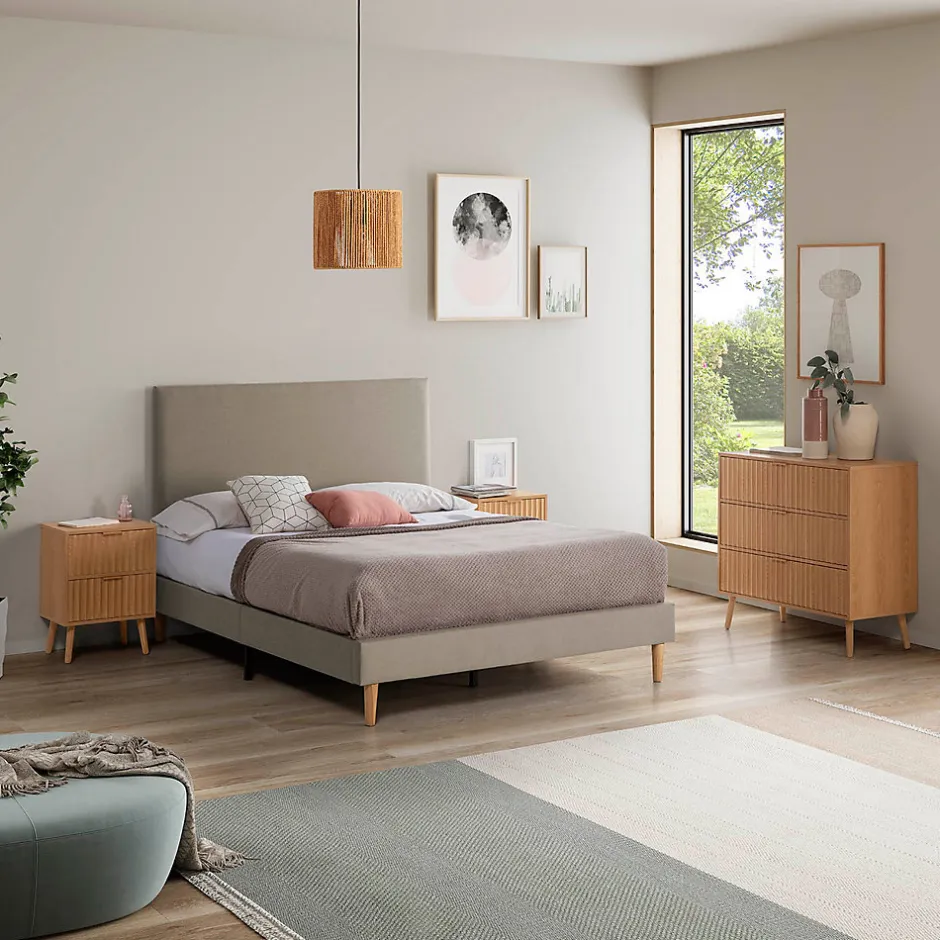 Vs Venta-Stock Sommier tapissier Aura + tête de lit 90x190 cm Beige, hauteur 30 cm Discount