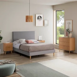 Vs Venta-Stock Sommier tapissier Aura 150x190 cm Gris clair, Hauteur 30 cm