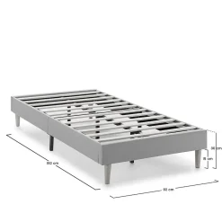 Vs Venta-Stock Sommier tapissier Aura 90x190 cm Gris clair, Hauteur 30 cm