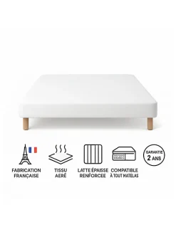 By Sommiflex. SOMMIER TAPISSIER BLANC 140x200 cm FABRICATION FRANÇAISE ARTISANALE PIEDS OFFERTS HAUTEUR avec PIEDS 27 cm