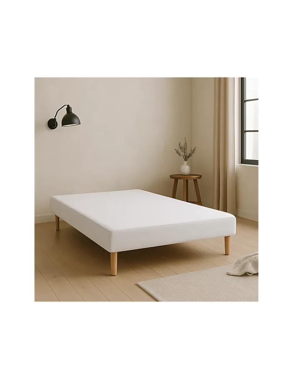 By Sommiflex. SOMMIER TAPISSIER BLANC 160x200 cm FABRICATION FRANÇAISE ARTISANALE PIEDS OFFERTS HAUTEUR avec PIEDS 27 cm Discount