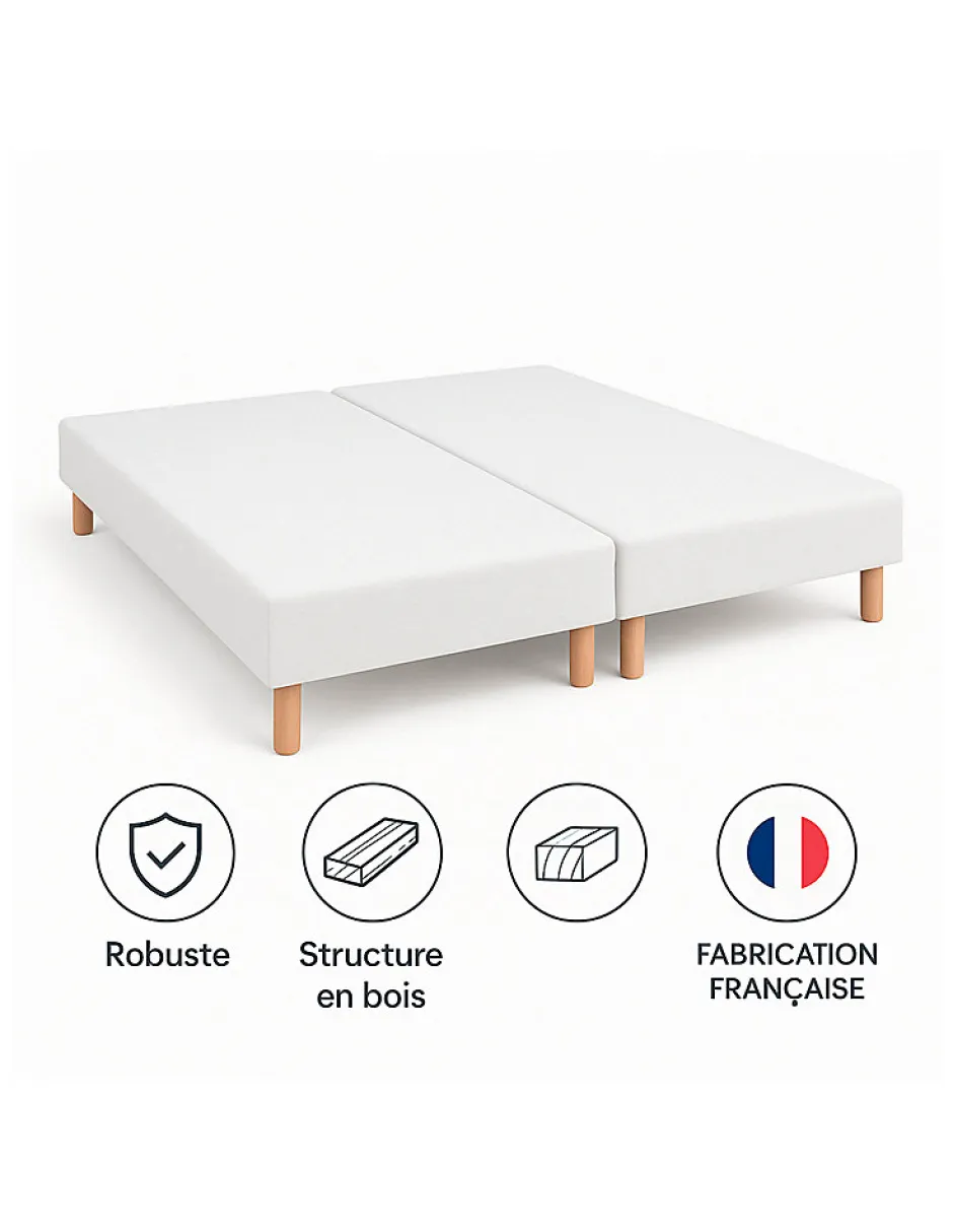 By Sommiflex. SOMMIER TAPISSIER blanc 90x200x2 (180x200) avec PIEDS offerts FABRICATION FRANÇ