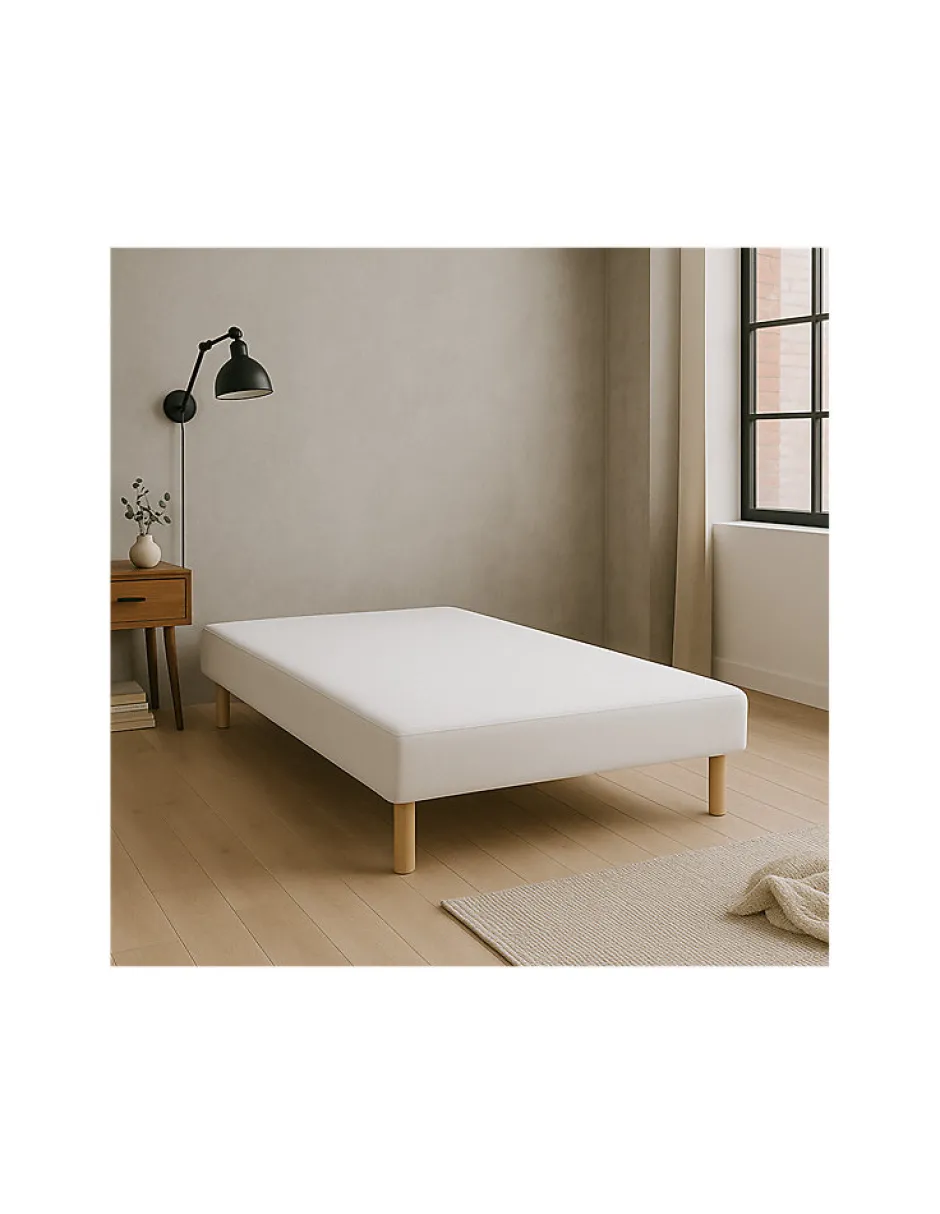 By Sommiflex. SOMMIER TAPISSIER BLANC 130x190 cm FABRICATION FRANÇAISE ARTISANALE PIEDS OFFERTS HAUTEUR avec PIEDS 27 cm