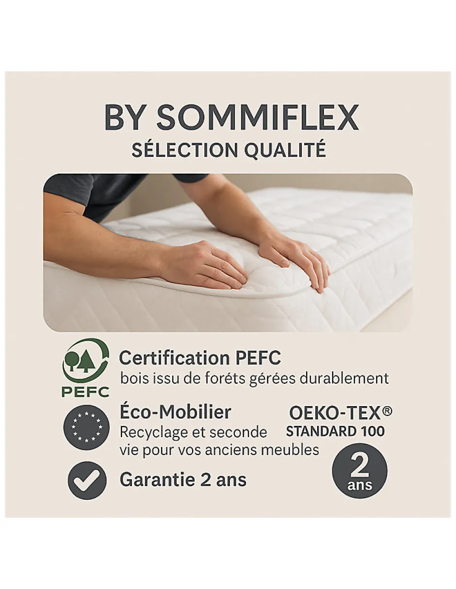 By Sommiflex. SOMMIER TAPISSIER BLANC 80x200x2 (160x200) FABRICATION FRANÇAISE ARTISANALE PIEDS OFFERTS HAUTEUR avec PIEDS 27 cm