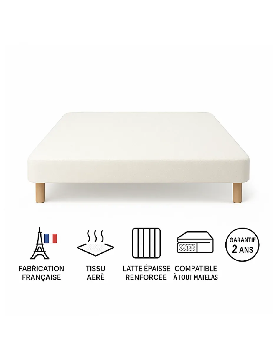 By Sommiflex. Sommier Tapissier Blanc 140x190 Conception Française Artisanale New