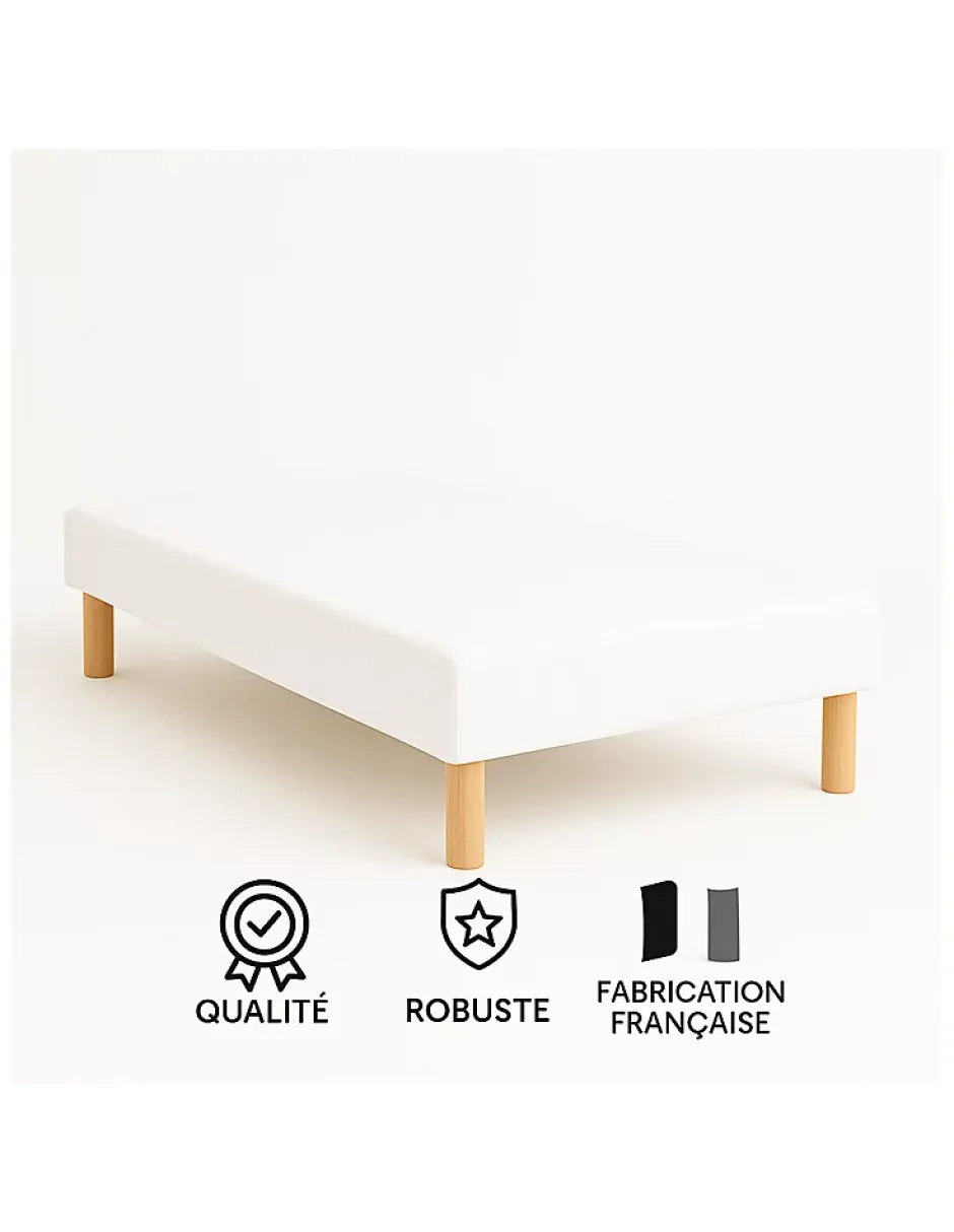 By Sommiflex. SOMMIER TAPISSIER BLANC 90x200 cm FABRICATION FRANÇAISE ARTISANALE PIEDS OFFERTS HAUTEUR avec PIEDS 27 cm New