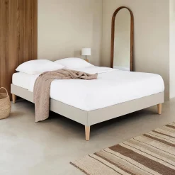 Idimex Sommier tapissier BREST 160 x 200 cm revêtement tissu - Beige