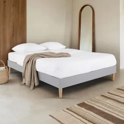 Idimex Sommier tapissier BREST 160 x 200 cm revêtement tissu - Gris Clearance