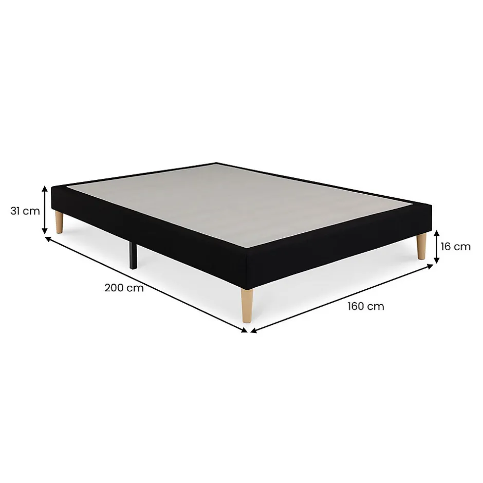 Idimex Sommier tapissier BREST 160 x 200 cm revêtement tissu - Noir