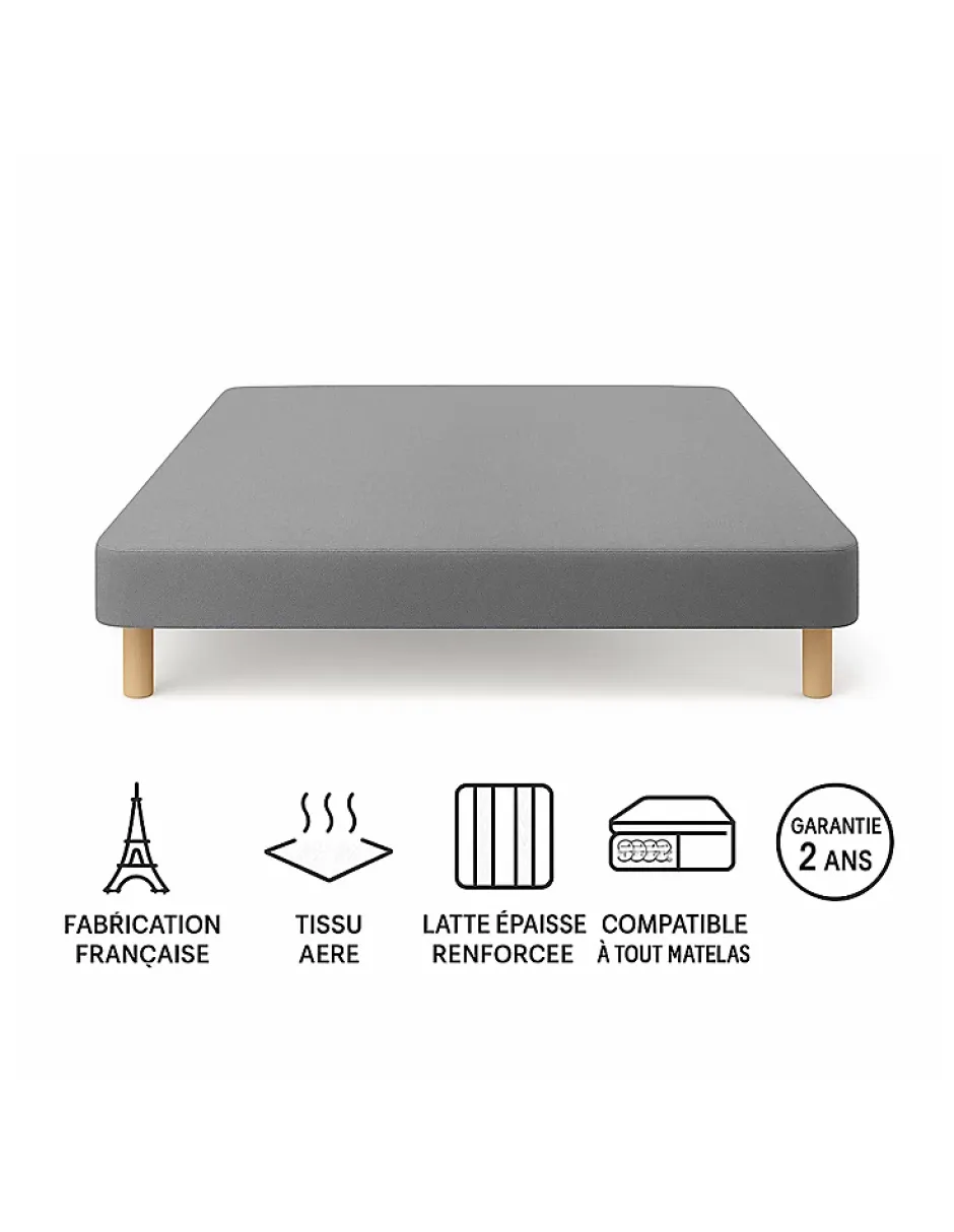 By Sommiflex. SOMMIER TAPISSIER GRIS 140x190 cm FABRICATION FRANÇAISE ARTISANALE PIEDS OFFER Best
