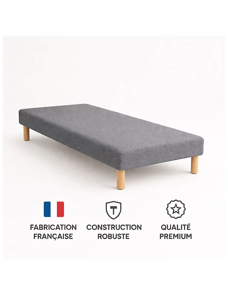 By Sommiflex. SOMMIER TAPISSIER GRIS 90x200 cm FABRICATION FRANÇAISE ARTISANALE PIEDS OFFERTS HAUTEUR avec PIEDS 27 cm