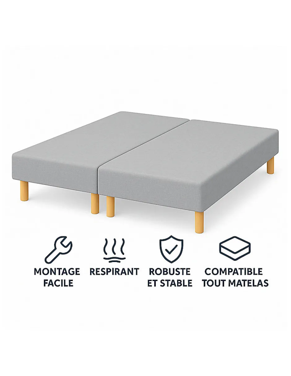 By Sommiflex. SOMMIER TAPISSIER GRIS 100x200x2 cm (200x200) FABRICATION FRANÇAISE ARTISANALE PIEDS OFFERTS HAUTEUR avec PIEDS 27 cm