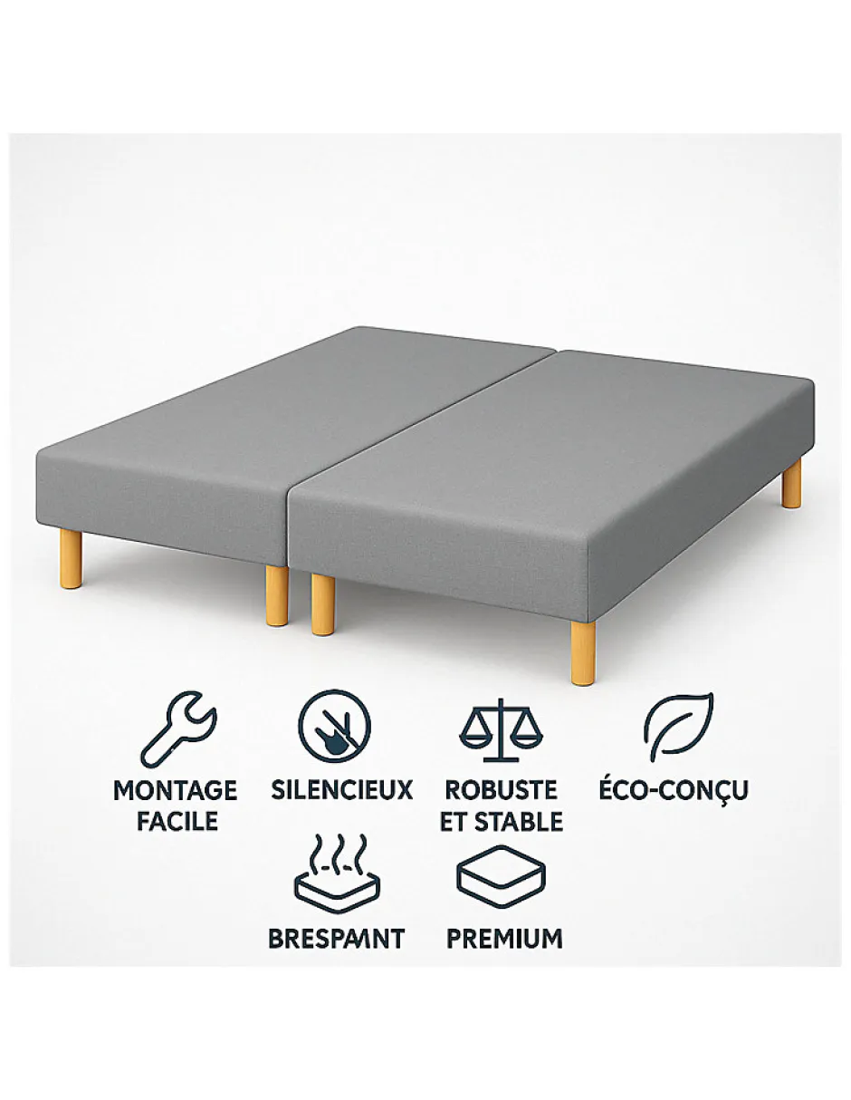 By Sommiflex. SOMMIER TAPISSIER GRIS 100x200x2 (200x200) FABRICATION FRANÇAISE ARTISANALE PIEDS OFFERTS HAUTEUR avec PIEDS 27 cm