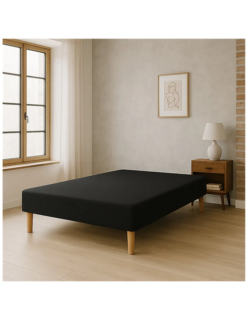 By Sommiflex. SOMMIER TAPISSIER NOIR 140x190 cm FABRICATION FRANÇAISE ARTISANALE PIEDS OFFERTS HAUTEUR avec PIEDS 27 cm