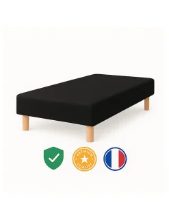 By Sommiflex. SOMMIER TAPISSIER NOIR 90x190 cm FABRICATION FRANÇAISE ARTISANALE PIEDS OFFERTS HAUTEUR avec PIEDS 27 cm
