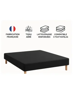 By Sommiflex. SOMMIER TAPISSIER NOIR 160x200 cm FABRICATION FRANÇAISE ARTISANALE PIEDS OFFERTS HAUTEUR avec PIEDS 27 cm