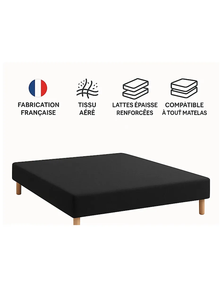 By Sommiflex. SOMMIER TAPISSIER NOIR 160x200 cm FABRICATION FRANÇAISE ARTISANALE PIEDS OFFERTS HAUTEUR avec PIEDS 27 cm
