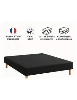By Sommiflex. SOMMIER TAPISSIER NOIR 140x200 cm FABRICATION FRANÇAISE ARTISANALE PIEDS OFFERTS HAUTEUR avec PIEDS 27 cm