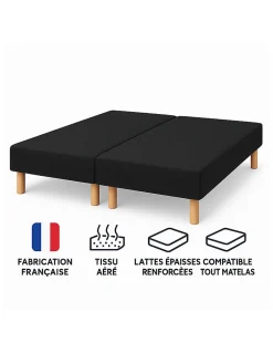 By Sommiflex. SOMMIER TAPISSIER NOIR 80x200x2 (160x200) FABRICATION FRANÇAISE ARTISANALE PIEDS OFFERTS HAUTEUR avec PIEDS 27 cm
